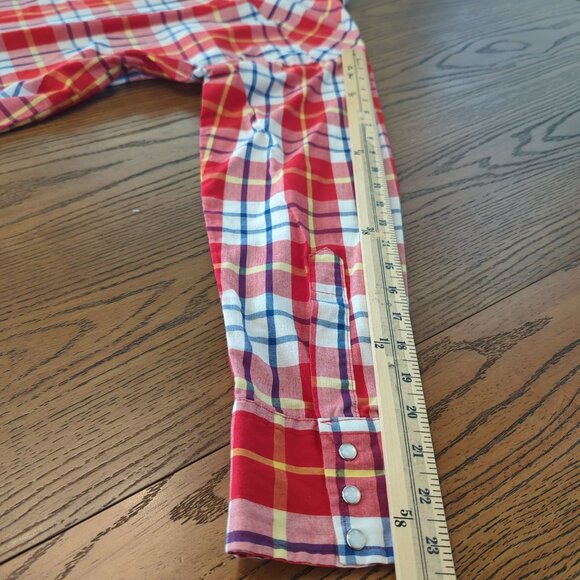 Vintage Ruddock Men's Long-Sleeve Shirt Red Plaid Western Shirt Pearl Snap sz M - Picture 16 of 16